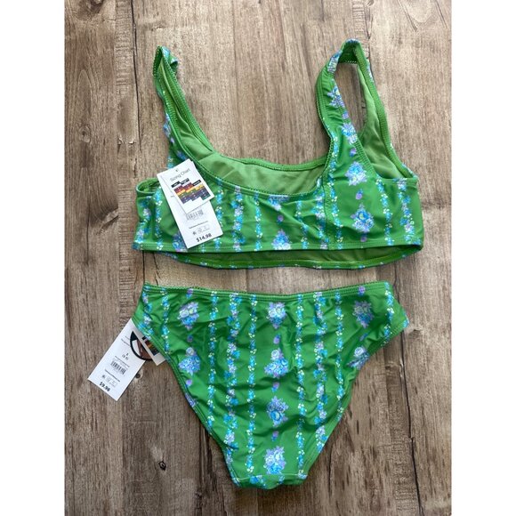 No Boundaries Green Floral Bikini Set Size S 82% Nylon 18% Spandex Womens Swim - Picture 3 of 3